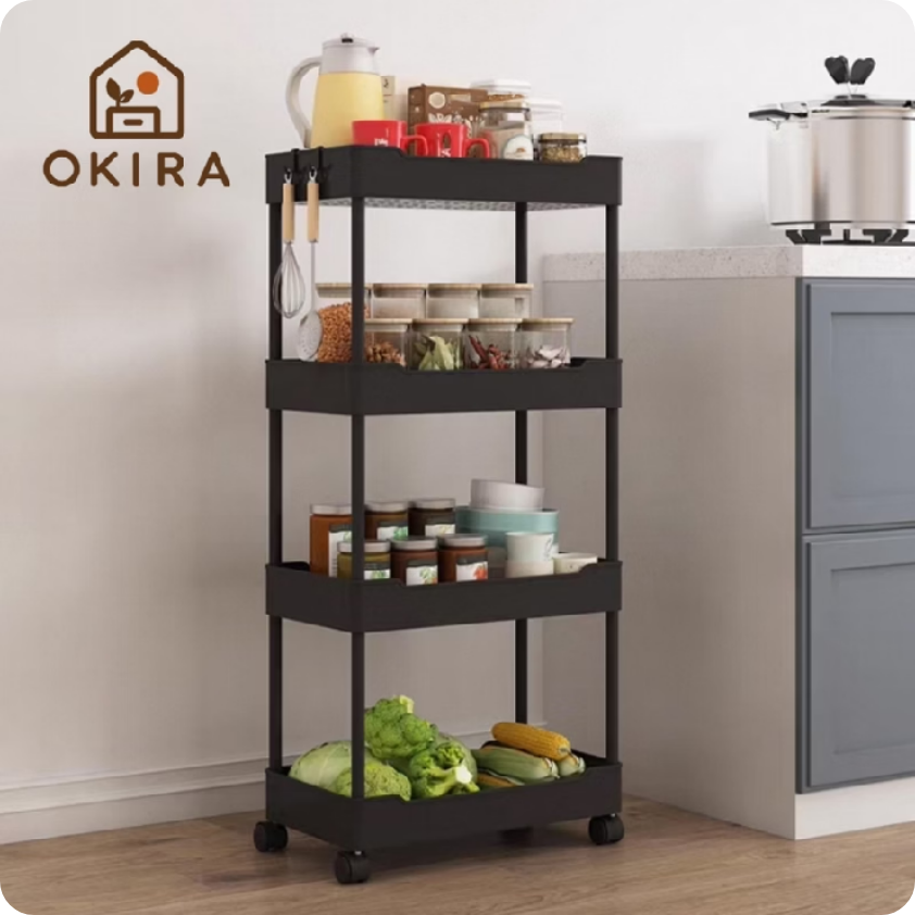Rak Troli Dapur 4 Susun Serbaguna Beroda Rak Penyimpanan Portable Organize 